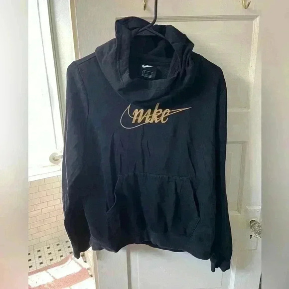 Nike black and gold womens cowl neck hoodie size medium - Picture 1 of 5